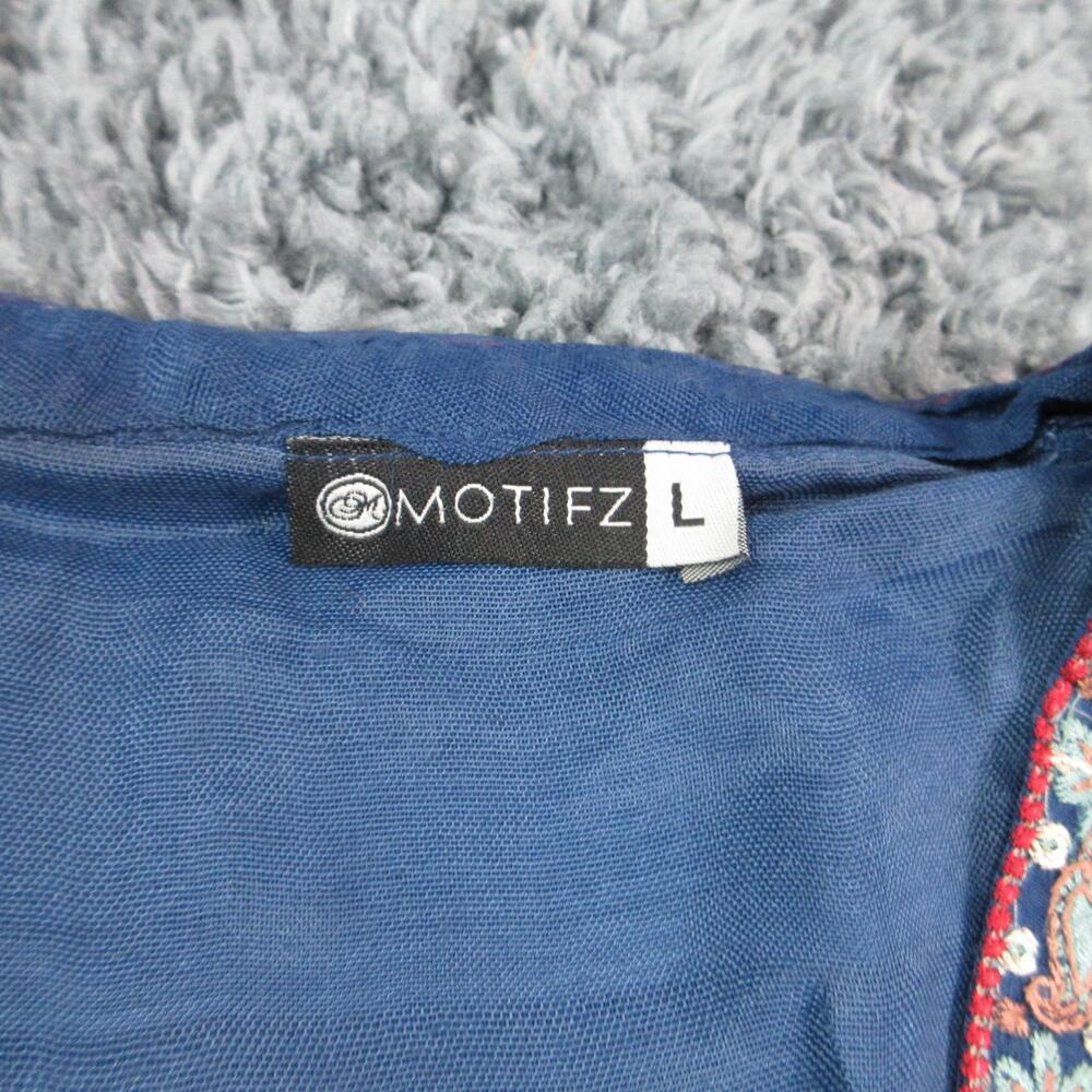 MOTIFZ 3 Piece Set Womens L Blue Embroidered Sequin V-Neck Kurta Pants Dupatta - Picture 11 of 16